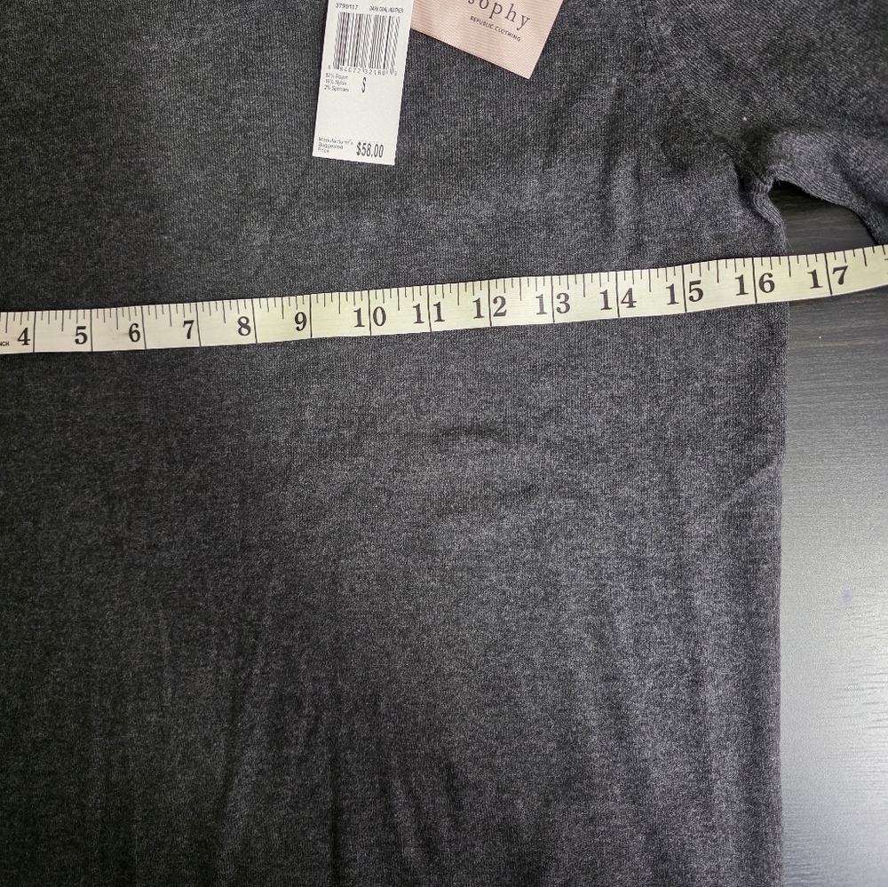 Nwt Philosophy Women's Crew Neck Sweater 3/4 Sleeve Pull Over Charcoal Gray Smal - Picture 14 of 16
